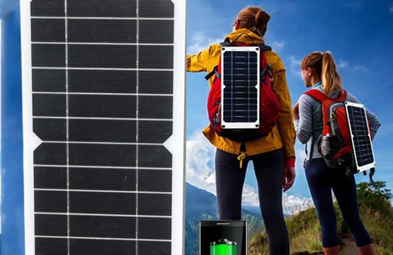 ชุดพลังงานแสงอาทิตย์ 10W 5V แผงชาร์จโทรศัพท์มือถือพลังงานแสงอาทิตย์กลางแจ้ง แผงโซลาร์เซลล์แบบยืดหยุ่นกระเป๋าเป้สะพายหลังเครื่องชาร์จพลังงานแสงอาทิตย์ 1