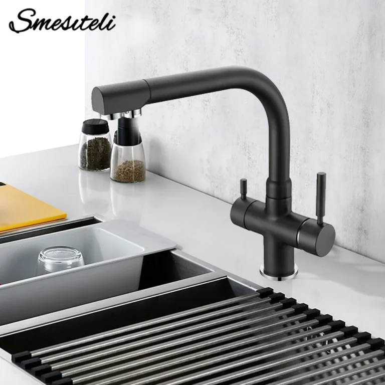 Smesiteli โปรโมชั่นทองเหลืองสามวิธี Matte สีดำ/สีขาวห้องครัวก๊อกน้ำ Osmosis Tri กระแสเงินสดอ่างล้างจาน 3 ทาง filter Tap 1