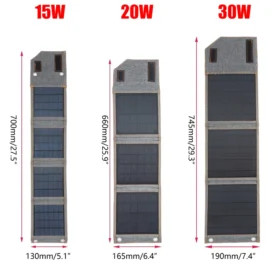 แผงโซลาร์เซลล์แบบพับได้พกพา5V 20W 30W กันน้ำสำหรับชาร์จแบตเตอรี่โทรศัพท์มือถือท่องเที่ยวแคมป์ปิ้งตกปลากลางแจ้ง 6