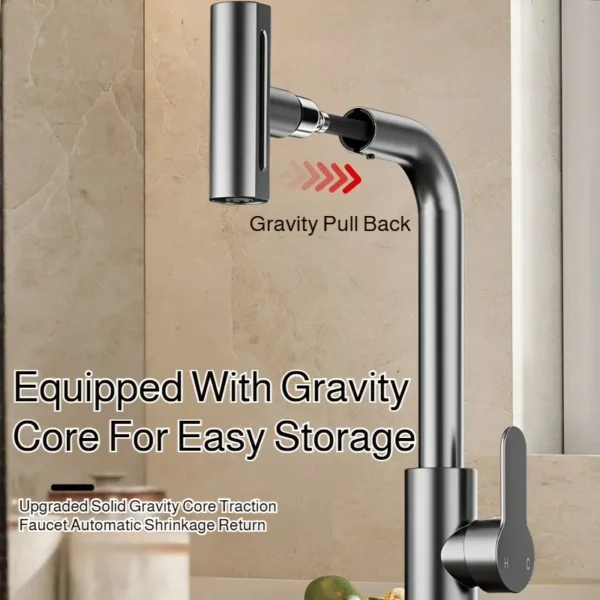 ก๊อกน้ำอ่างล้างจานแบบสี่โหมด ก๊อกน้ำร้อน-เย็น รุ่น 720 °   ก๊อกน้ำแบบดึงออกได้ ปรับหมุนได้ ทำความสะอาดง่าย รูปแบบน้ำตก สำหรับห้องครัว 1