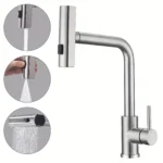 2025 ใหม่ปืนสีเทา 304 สแตนเลสดึงหกฟังก์ชั่นอ่างล้างจานก๊อกน้ําร้อนและเย็นหมุนก๊อกน้ํา 2