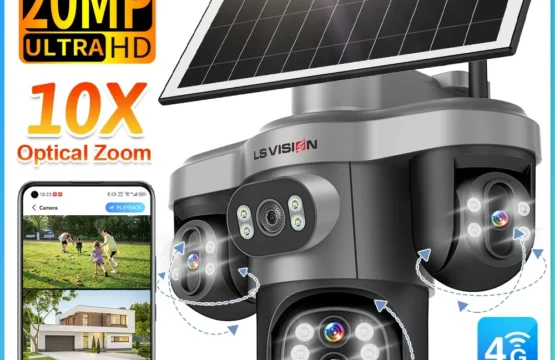 กล้อง LS VISION ซูมออปติคอล 10 เท่า 20MP 4G Wifi พลังงานแสงอาทิตย์ กล้องภายนอกอาคาร 3 จอ 3 PTZ 360 °   กล้องเฝ้าระวัง IP ติดตามอัตโนมัติ V380 โปร 1