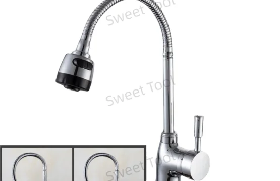 ก๊อกน้ำหมุนได้ 360 องศา พร้อมคอห่าน สแตนเลสสตีล ชุบโครเมียม แบบก้านโยกเดี่ยว น้ำร้อน-น้ำเย็น สำหรับติดตั้งบนเคาน์เตอร์ครัว 1
