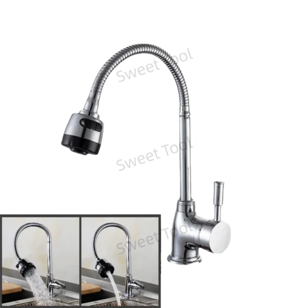 ก๊อกน้ำหมุนได้ 360 องศา พร้อมคอห่าน สแตนเลสสตีล ชุบโครเมียม แบบก้านโยกเดี่ยว น้ำร้อน-น้ำเย็น สำหรับติดตั้งบนเคาน์เตอร์ครัว 1