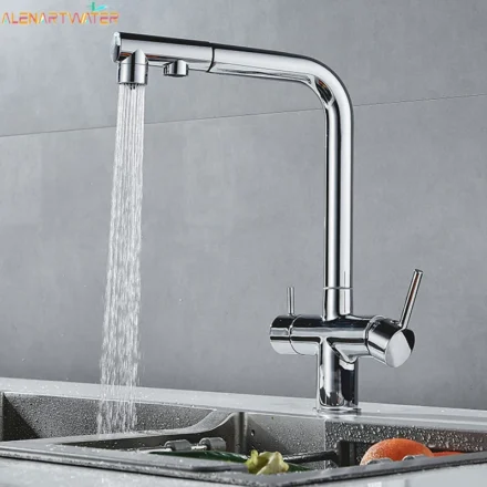 กรองก๊อกน้ำสำหรับห้องครัวทองเหลือง Purifier ก๊อกน้ำ Dual Sprayer น้ำดื่ม Tap หัวฉีดอ่างล้างจานห้องครัว Gold Tap 1