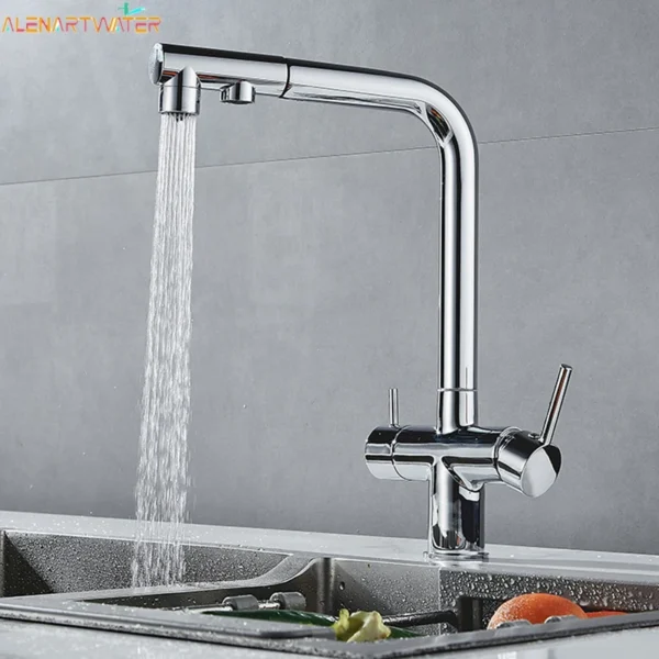 กรองก๊อกน้ำสำหรับห้องครัวทองเหลือง Purifier ก๊อกน้ำ Dual Sprayer น้ำดื่ม Tap หัวฉีดอ่างล้างจานห้องครัว Gold Tap 1