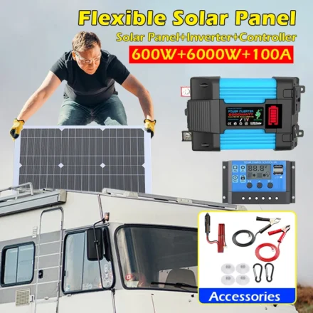 ชุดอินเวอร์เตอร์แผงโซลาร์เซลล์ 6000W Complete Off-Grid Power System พร้อมตัวควบคุมการชาร์จ, สายแบตเตอรี่, วงเล็บสําหรับบ้าน/RV/เรือ 1