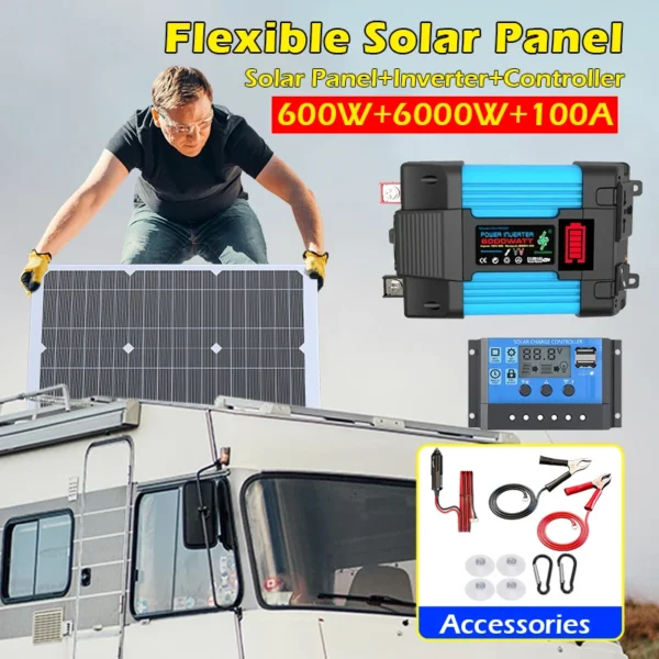 ชุดอินเวอร์เตอร์แผงโซลาร์เซลล์ 6000W Complete Off-Grid Power System พร้อมตัวควบคุมการชาร์จ, สายแบตเตอรี่, วงเล็บสําหรับบ้าน/RV/เรือ 1