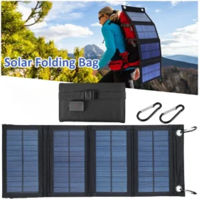 เครื่องชาร์จพับแผงโซลาร์เซลล์ซิลิคอนคริสตัล 100W IP65 เครื่องชาร์จพลังงานแสงอาทิตย์ USB กันน้ําพร้อมตะขอ 2 อันกําลังไฟกลางแจ้งน้ําหนักเบา 1
