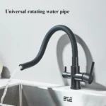 สีดําน้ําบริสุทธิ์ก๊อกน้ําห้องครัวท่อยืดหยุ่น Daul จับเย็นน้ําร้อนผสมน้ําดื่มบริสุทธิ์กรองน้ําแตะหมุนก๊อก 4