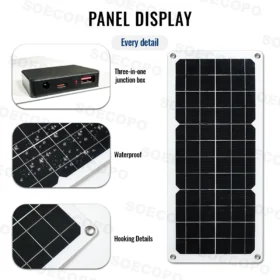 แผงโซลาร์เซลล์โมโนคริสตัลไลน์ SOECOPO 150W พร้อมพอร์ต USB/Type-C/DC สามช่องสำหรับการตั้งแคมป์/รถบ้าน/ไฟฉุกเฉิน 4