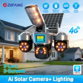กล้องวงจรปิด 4G ซิมการ์ด พลังงานแสงอาทิตย์ PTZ  ไร้สายสำหรับภายนอกอาคาร ตรวจจับความเคลื่อนไหวด้วยเซ็นเซอร์ PIR  กล้อง IP WiFi พร้อมไซเรน  กล้องวงจรปิดพลังงานแสงอาทิตย์  ไฟโซลาร์ 1