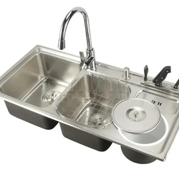 ชุดอ่างล้างจานสเตนเลส 304 แบบฝังใต้เคาน์เตอร์ ขนาด (910x430x210 มม.) พร้อมก๊อกน้ำแบบดึงออกได้ทำจากทองเหลือง 1