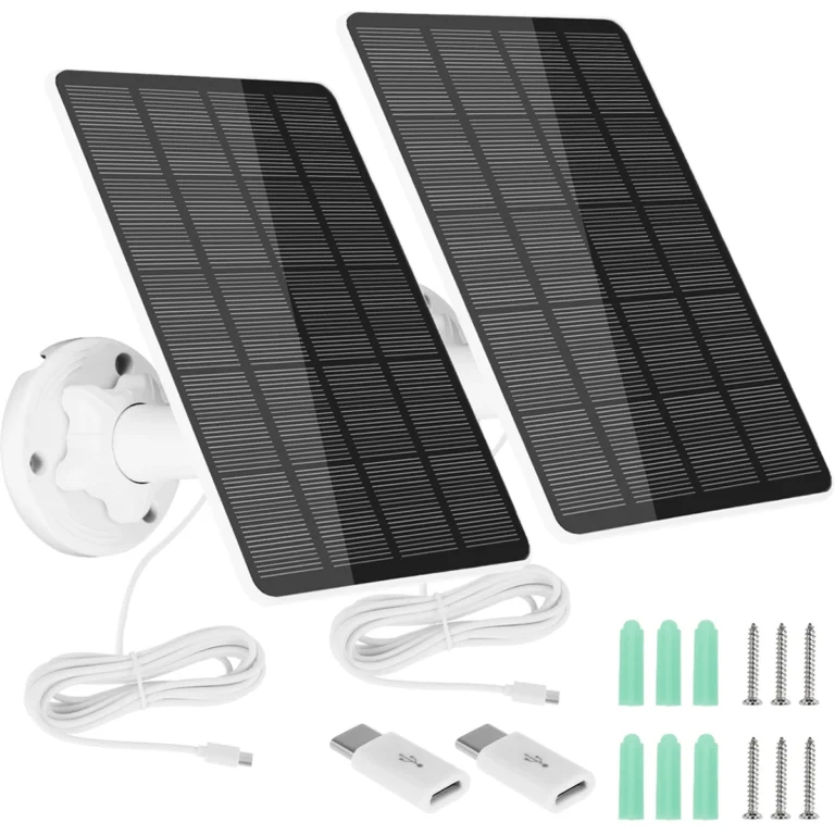 2 ชิ้น Solar Charger สําหรับกล้อง Micro USB หรือพอร์ต USB-C 5 วัตต์ IP65 กันน้ําพลังงานแสงอาทิตย์แผงชาร์จกล้อง 360 °   หมุนได้ 1