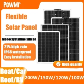PowMr ยืดหยุ่น 200W 150W 120W 100W แผงพลังงานแสงอาทิตย์ 12 V/24 V ชุดแผงพลังงานแสงอาทิตย์ระบบสําหรับ Camping รถเรือ RV หลังคาแหล่งจ่ายไฟ 1