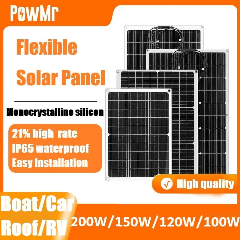 PowMr ยืดหยุ่น 200W 150W 120W 100W แผงพลังงานแสงอาทิตย์ 12 V/24 V ชุดแผงพลังงานแสงอาทิตย์ระบบสําหรับ Camping รถเรือ RV หลังคาแหล่งจ่ายไฟ 1 PowMr ยืดหยุ่น 200W 150W 120W 100W แผงพลังงานแสงอาทิตย์ 12 V/24 V ชุดแผงพลังงานแสงอาทิตย์ระบบสําหรับ Camping รถเรือ RV หลังคาแหล่งจ่ายไฟ 1