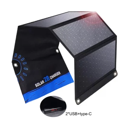 เครื่องชาร์จพลังงานแสงอาทิตย์แบบพับได้ 28 วัตต์ แผงโซลาร์เซลล์พกพาสำหรับตั้งแคมป์ ชาร์จโทรศัพท์มือถือ เดินป่า 1