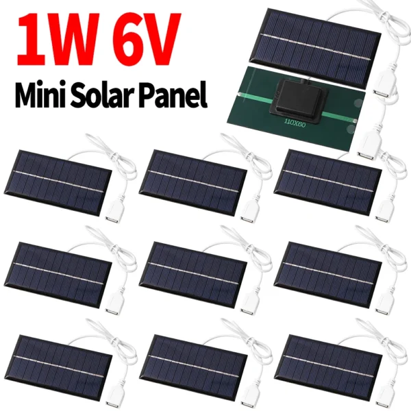 แผงพลังงานแสงอาทิตย์กลางแจ้ง 6V 1W Polycrystalline USB Power แบบพกพา Solar Cell เครื่องกําเนิดไฟฟ้าพลังงานแสงอาทิตย์สําหรับ Home Lighting Camp 1