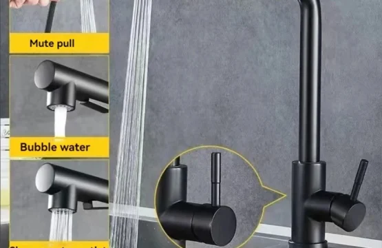 ก๊อกน้ำอ่างล้างจานแบบดึงออก สีดำ จัดส่งฟรี รุ่นสองแบบ หัวฉีดสเปรย์ สแตนเลส ผสมน้ำร้อนน้ำเย็น ติดตั้งบนเคาน์เตอร์ 1