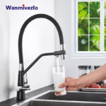 สีดํา Chrome กรองน้ําก๊อกน้ําห้องครัวร้อนน้ําเย็น Dual Water Outlet 360 องศาหมุนก๊อกน้ําห้องครัวผสมน้ําบริสุทธิ์ 1