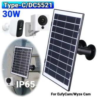 30W Solar Charger Micro USB/USB-C/DC5521 ชุดแผงพลังงานแสงอาทิตย์ IP65 กันน้ํา 9.8Ft สายชาร์จใช้งานร่วมกับ EufyCam/Wyze Cam 1