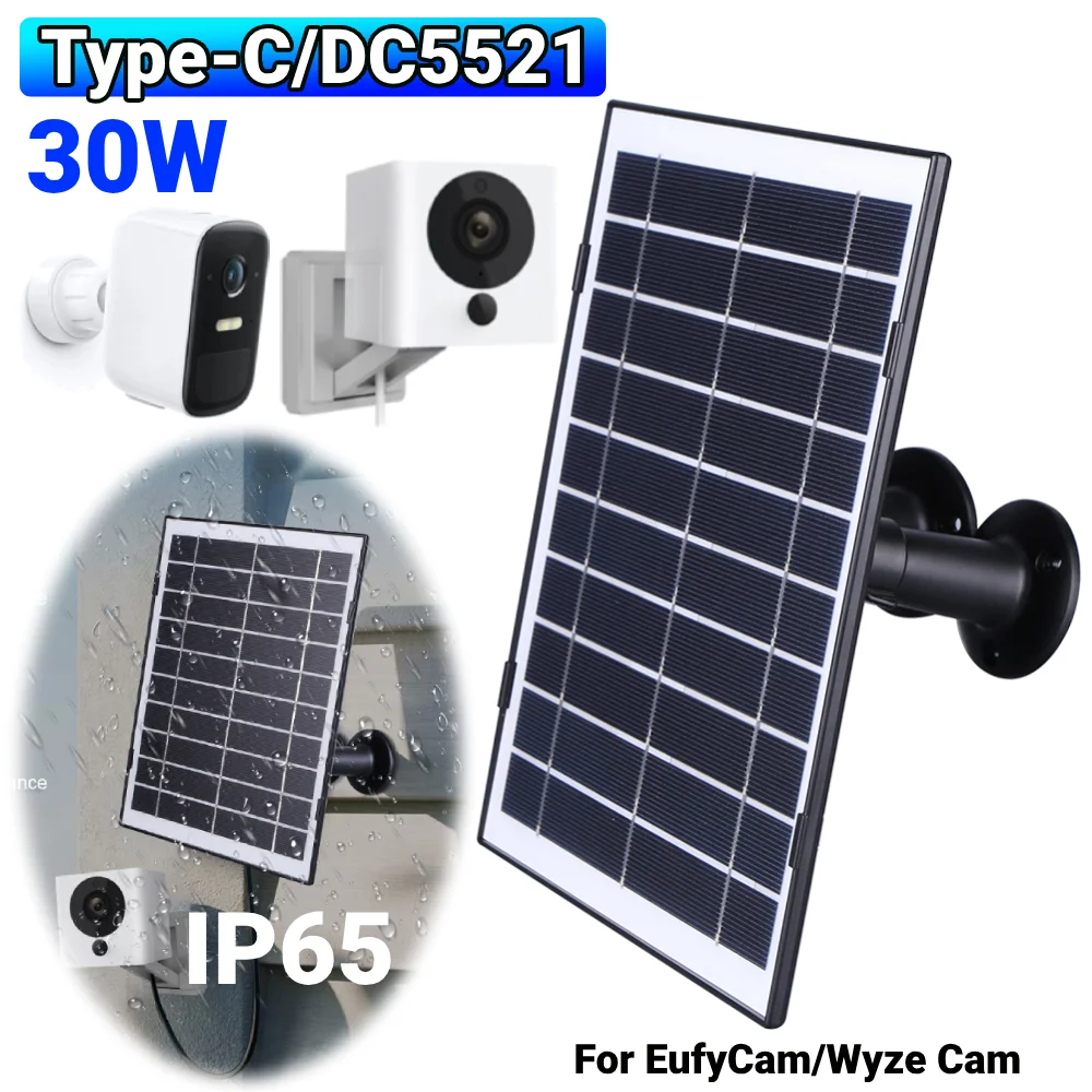 30W Solar Charger Micro USB/USB-C/DC5521 ชุดแผงพลังงานแสงอาทิตย์ IP65 กันน้ํา 9.8Ft สายชาร์จใช้งานร่วมกับ EufyCam/Wyze Cam 1 30W Solar Charger Micro USB/USB-C/DC5521 ชุดแผงพลังงานแสงอาทิตย์ IP65 กันน้ํา 9.8Ft สายชาร์จใช้งานร่วมกับ EufyCam/Wyze Cam 1