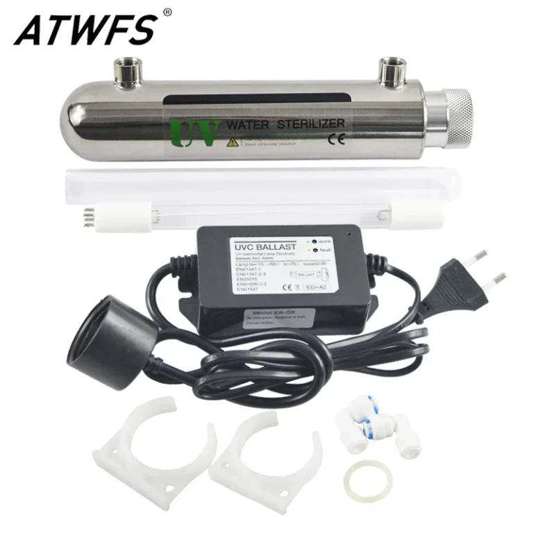 Atwfs 6W 220V ตัวกรองเครื่องฆ่าเชื้อด้วยแสง UV สแตนเลสเครื่องกรองน้ำระบบ RO สำหรับใช้ในครัวเรือนเครื่องกรองน้ำห้องครัว 1