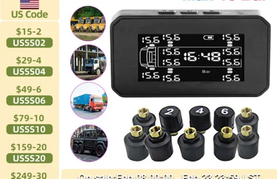 ระบบตรวจสอบความดันยางรถ TPMS ชาร์จพลังงานแสงอาทิตย์จอแสดงผล LCD 6/8/10/12 เซ็นเซอร์ความดันยางและอุณหภูมิความปลอดภัยนาฬิกาปลุก 1