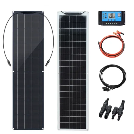 Wuzeck Solar Panel kit 12V ชุดแผงโซล่าแบบยืดหยุ่นโมดูล PV 50วัตต์100วัตต์12โวลต์24โวลต์เซลล์เคเบิลเซลล์พลังงานแสงอาทิตย์กลางแจ้งในบ้านรถยนต์เรือแบตเตอรี่การเดินทางตั้งแคมป์ 1