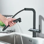 Rozin เครื่องกรองน้ำก๊อกน้ำสำหรับห้องครัวสีดำดึงยืดหยุ่นกรองก๊อกน้ำสำหรับห้องครัว Crane ทองเหลือง2 In 1 Hot เย็นน้ำ Mixer Tap 3