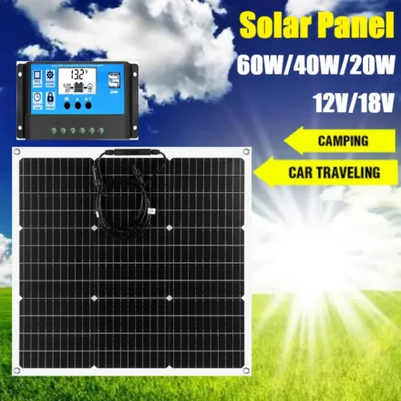 PowMr 60 W/40 W/20 W แผงพลังงานแสงอาทิตย์ 18V 12V แผงพลังงานแสงอาทิตย์แบบยืดหยุ่น Solar Cell PV แผง 30A Controller Camping RV Power Bank 1
